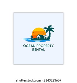 Ocean property rental logo. Beach, Palm. Summer