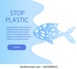 
Ocean Protection Poster. Fish filled with plastic. Vector illustration with place for your text.