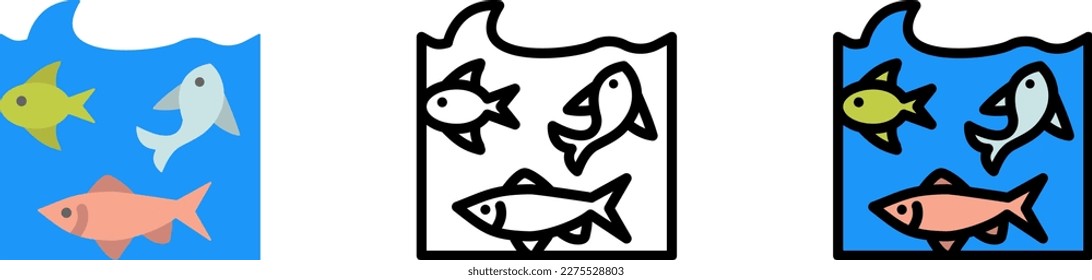 Ocean, puffer fish vector icon in different styles. Line, color, filled outline