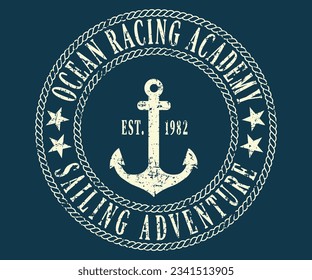 Ocean racing Academy T-Shirt Grafik Grafik nautical marine Thema der Seen-Geist-Serigraphy Stange cool Vektordesign For Tee Shirt, Sweatshirt	