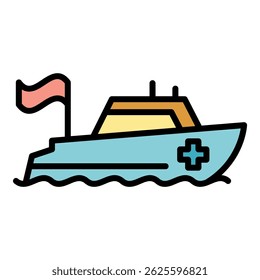 Ocean rescue boat icon. Outline ocean rescue boat vector icon color flat isolated