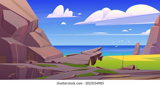 Ocean rocky landscape, sea nature with rocks.