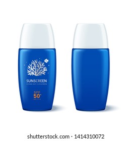 Ocean safe sunscreen package design in 3d illustration