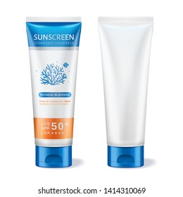Ocean safe sunscreen plastic tube in 3d illustration