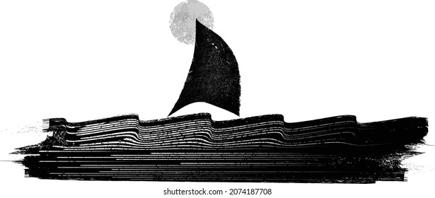 Olas oceánicas, de vela, de luna y abstractas. Elemento Grunge Logotipo. Icono de Surfing . Broca de pincel. Ilustración vectorial. 