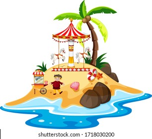 Escena oceánica con paseo en circo en la ilustración de la isla