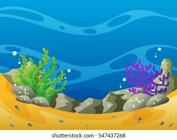 Ocean scene with coral reef and rocks illustration