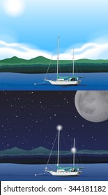 Ocean scene with fishing boat  illustration