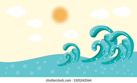 Ocean scene with waves background Vector 