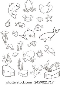 Ocean sea animal coral cartoon line