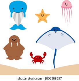 Ocean sea animals vector set 