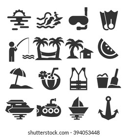 ocean, sea, beach icon set