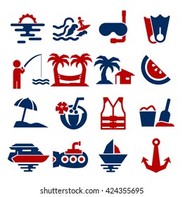 ocean, sea, beach icon set