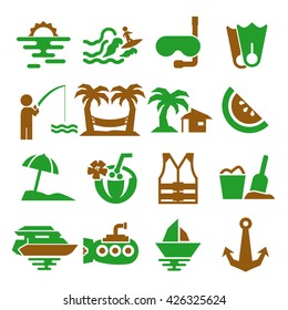 ocean, sea, beach icon set