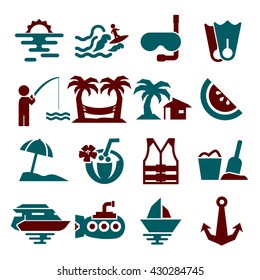 ocean, sea, beach icon set