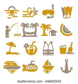 ocean, sea, beach icon set