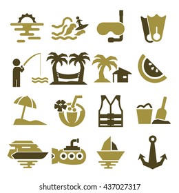 ocean, sea, beach icon set