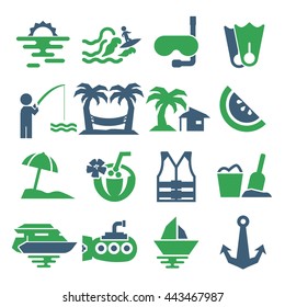 ocean, sea, beach icon set
