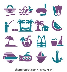 ocean, sea, beach icon set