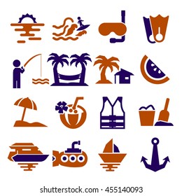 ocean, sea, beach icon set