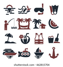 ocean, sea, beach icon set