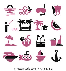 ocean, sea beach icon set