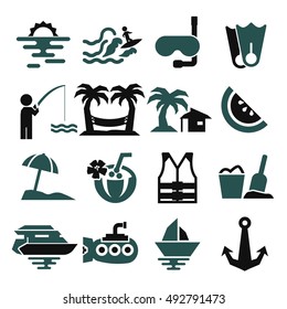 ocean, sea, beach icon set