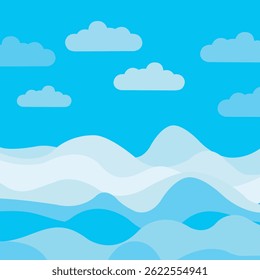 Mar del océano y diseño de arte de paisaje de fondo de cielo azul. Fondo de paisaje marino de verano
