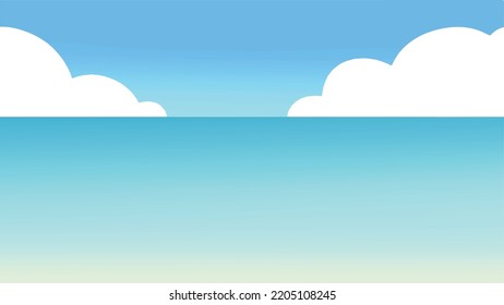 Ocean Or Sea With Clouds In The Sky In Summer, Sky Blue, Time To Travel, Take A Break At Beach, Free Hand-drawn, Illustration For A Game, Manga Cartoon Or Comic Background, No People