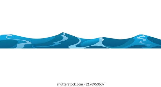 Ocean or sea decorative water wave. Vector horisontal pattern for ui games. Stylized blue waves on white background