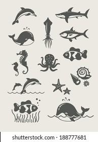 Ocean and sea fishes.Set of simple icons Eps8 vector illustration