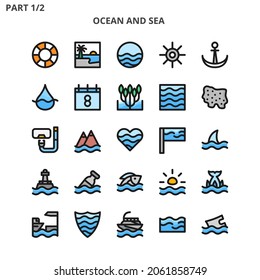 Ocean and sea icon outline color