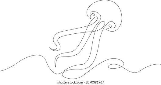 Ocean sea jellyfish.Set of sea ocean elements.One continuous line .One continuous drawing line logo isolated minimal illustration.