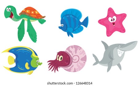 Ocean Sea Life Fish and Turtle