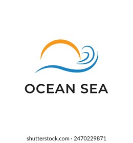 ocean sea logo design vector wave and sun concept idea