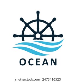 ocean sea logo steering gear and wave sea