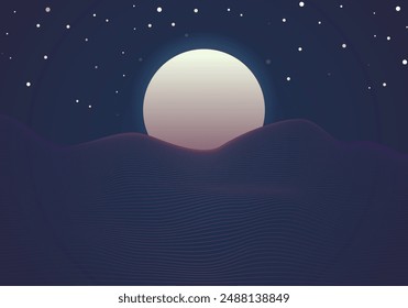 Ocean, sea, moon, full moon stars, nature, fantasy, night, sky, water, background, horizon, midnight, moonlight, planet, seascape, beautiful, night sky, print, paper, banner, cry, fabric, textile
