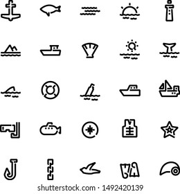 Ocean and Sea outline icon set vector