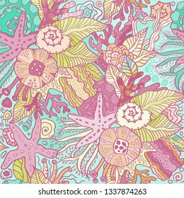 Ocean sea pattern, seeamless and colorful! Gentle mint background bring mood of sea breeze and relaxing!