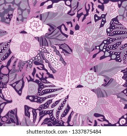 Ocean sea pattern, seeamless and colorful! Gentle violet background bring mood of sea breeze and relaxing! 