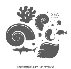 Ocean. Sea. Reef icon set. Sea creature vector