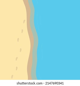 Ocean or sea sandy beach with foot print. Cartoon vector illustration.