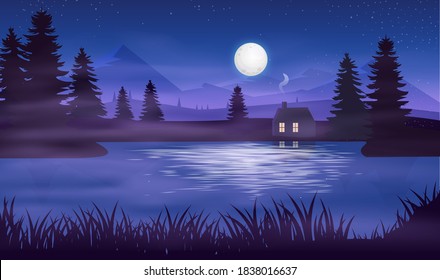 Ocean or sea. sky with clouds and reflection of light in the water surface. Cartoon illustration.