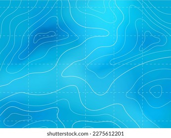 Ocean or sea topographic map with terrain line contour, vector marine topography background. Nautical geography, ocean cartography and navigation topographic map with water landscape relief contour