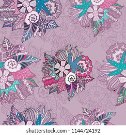  Ocean sea violet purple pattern with floral ornaments 