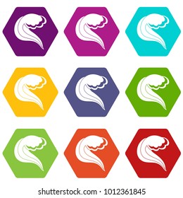 Ocean or sea wave icon set many color hexahedron isolated on white vector illustration