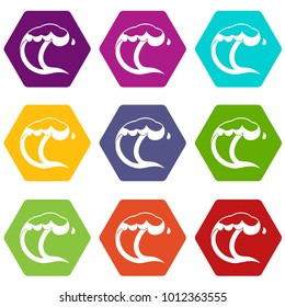 Ocean or sea wave icon set many color hexahedron isolated on white vector illustration