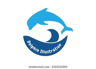 Ocean Sea Wave with Jumping Dolphin Icon Illustration Vector