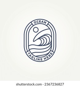 ocean sea wave minimalist badge line art logo template vector illustration design