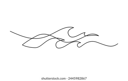 ocean Sea wave one line drawing art continuous line template